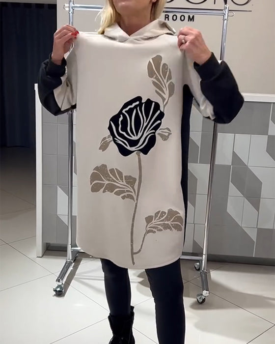 Kjole Med Hette Fargeblokk Blomstertrykk
