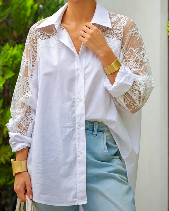 Bluse Blonder Patchwork Slag Lang Erme