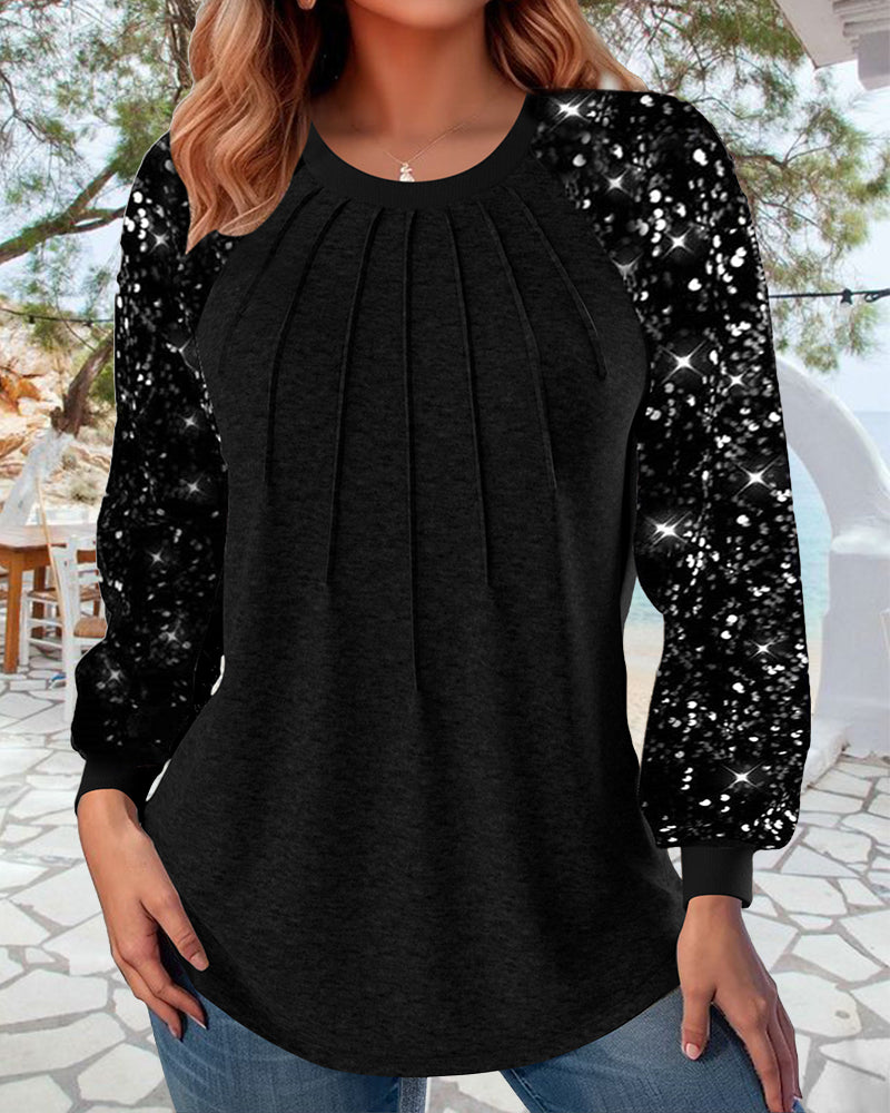 Langermet topp med lanterne med plissert paljett