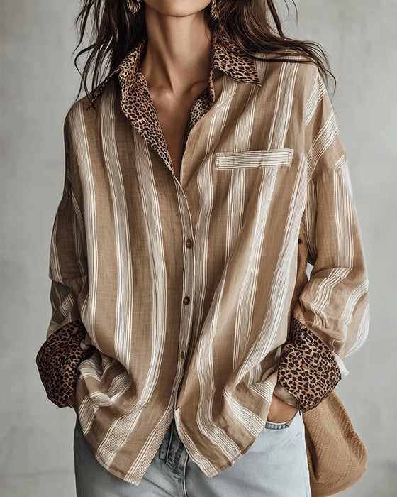 Skjorte Casual Skjortekrage Leopard Stripe