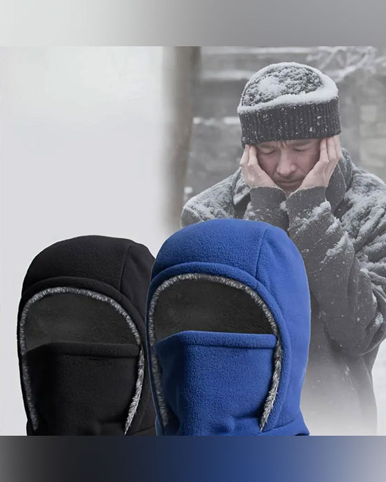 Vinter 2 I 1 Lue Og Ansiktsmaske Vindtett Tykt Fleecefôr For Utendørssport Svart