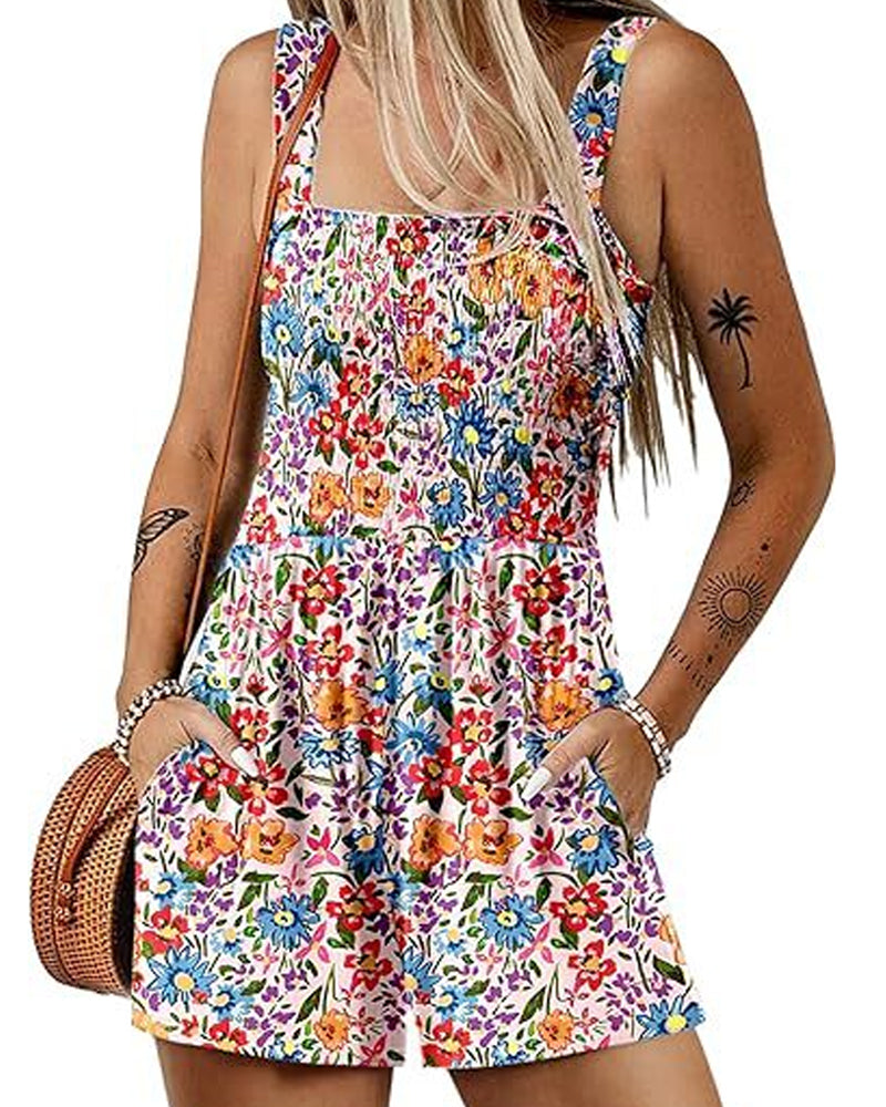 Jumpsuit blomstret avslappet stroppshortser