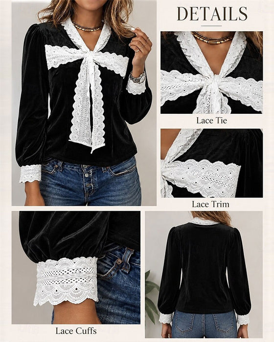Topp V-Hals Sløyfe Patchwork