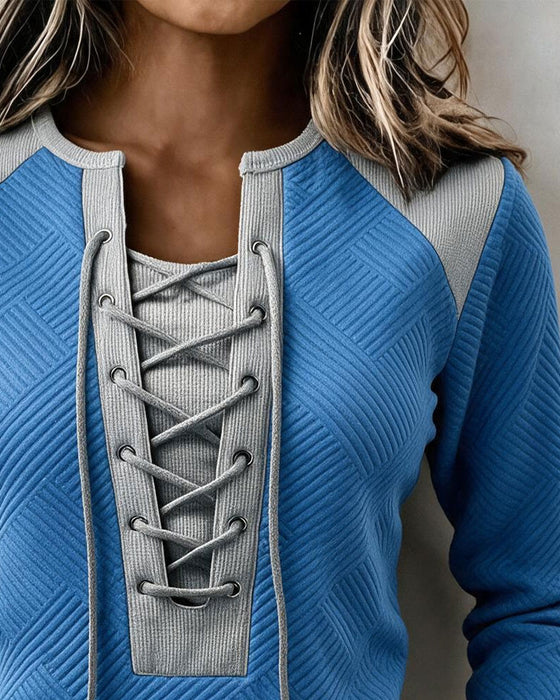 Sweatshirt Snøring Ribbet Fargeblokk Slim Passform