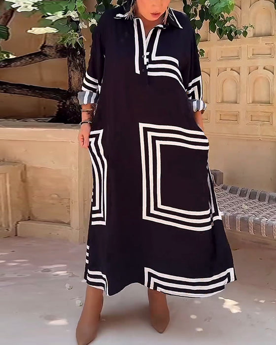 Fritidskjole med rektangulær trykt jakkeslag