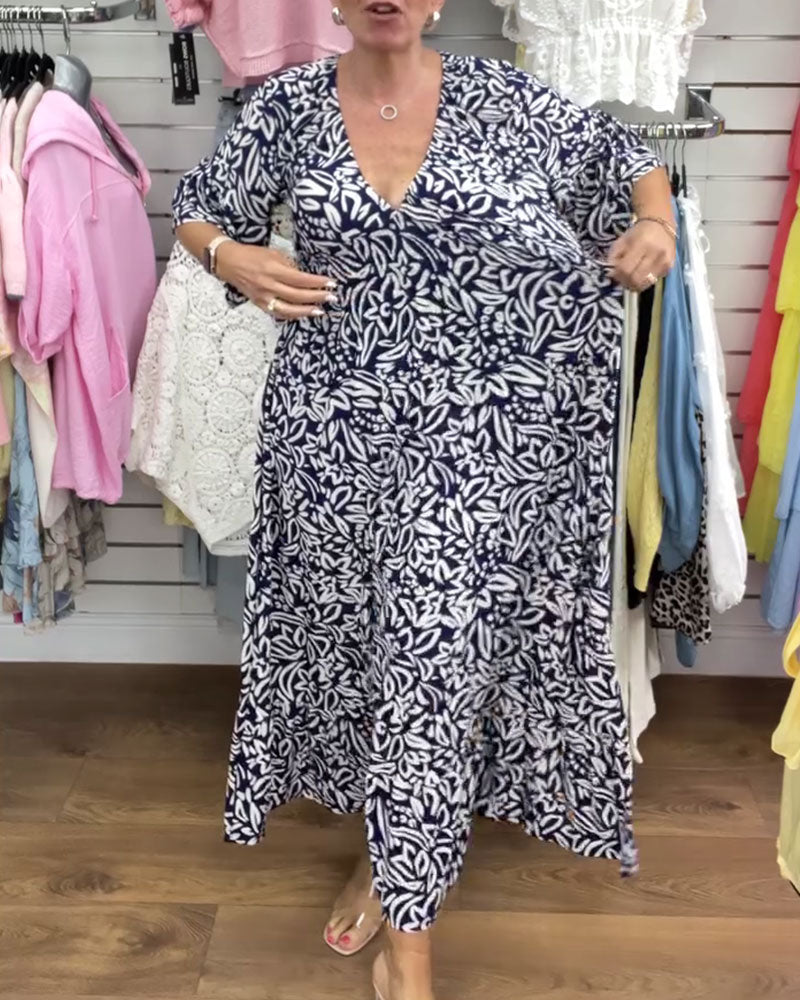 Kjole Abstrakt Trykk V-hals