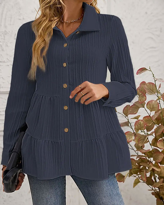 Elegant Skjorte Med Jakkeslag Og Markert Midje