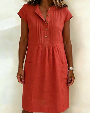 Kjole Bomull Og Lin Ståkrage Kort Erm