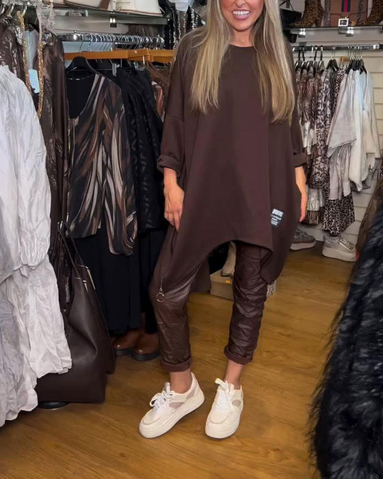 Sweatshirt Med Rundhals Og Løs Passende Egenskaper