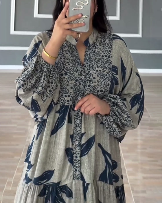 Kjole med lange ermer og trykk