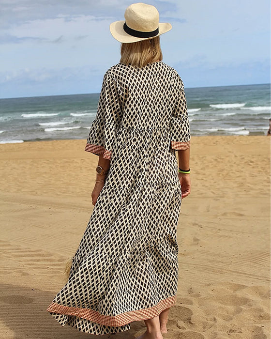 Kjole Med Rutemønster Og Løs Passform