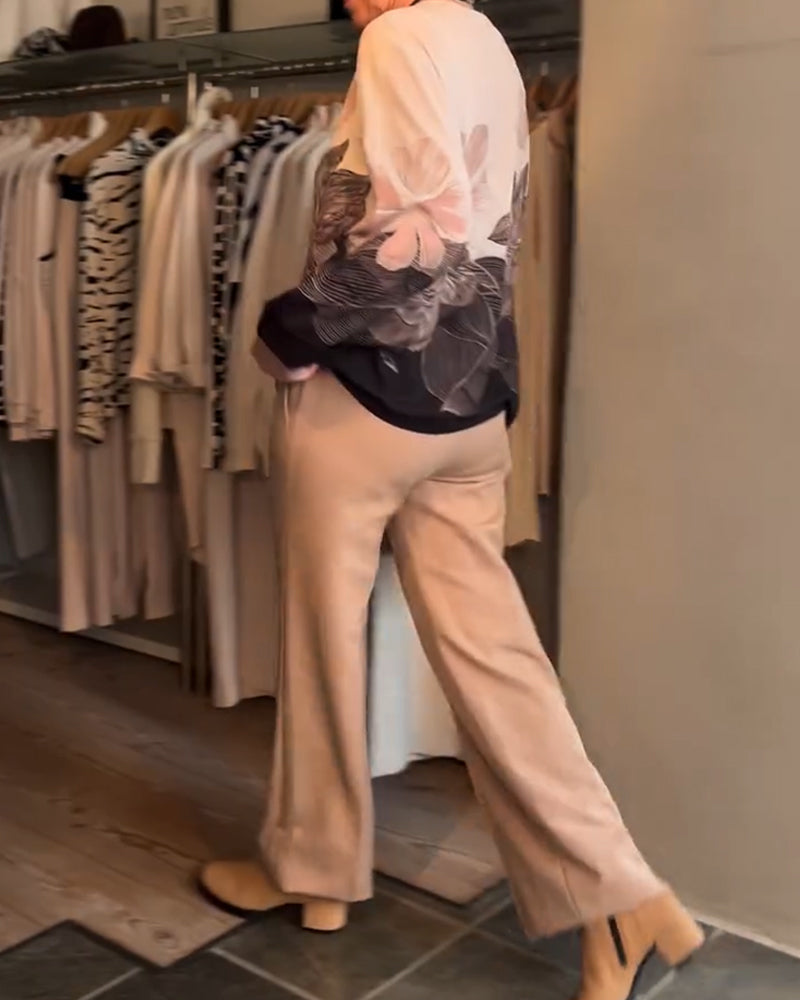 Bluse Knyte Lang Erme Plassering Trykk