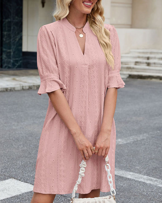 Kjole Ensfarget V-hals