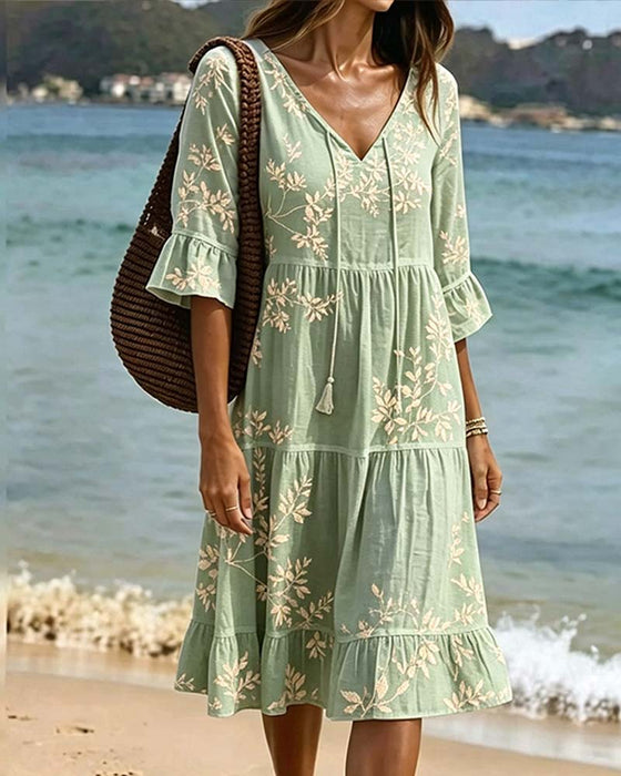 Kjole Ruffle V-Hals Knyte Resort
