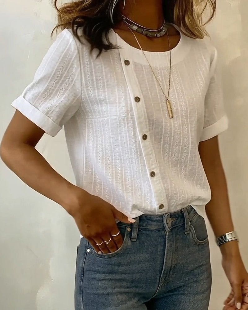 Bluse Diagonal Knapp Kort Erme
