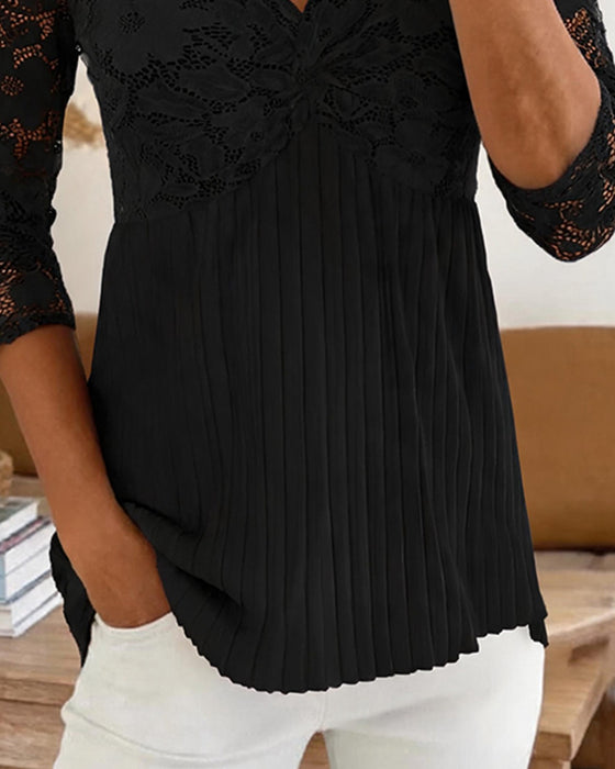 Bluse Avslappet V-Hals Blonde Panel