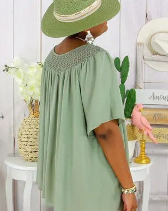 Bluse i Ensfarget Løs Passform