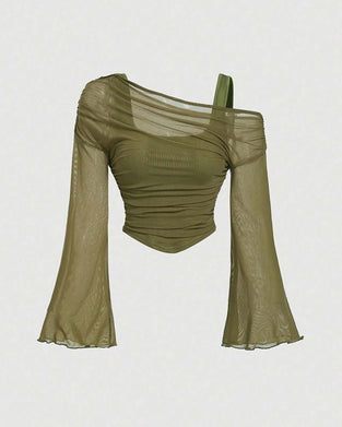 Bluse Nett Rynket Lang Erme Cami