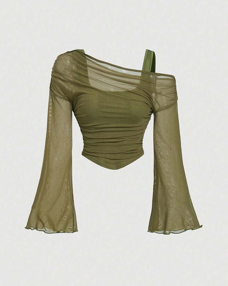 Bluse Nett Rynket Lang Erme Cami