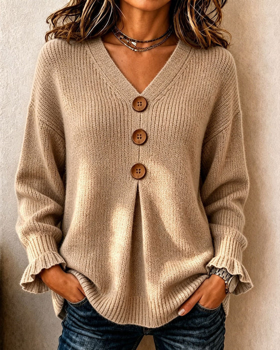 Genser V-Hals Knapp Pullover