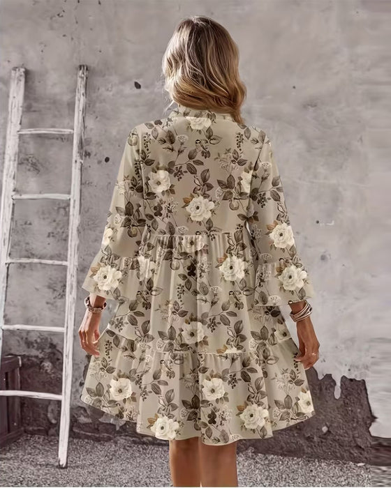 Kjole Klokkeerm Blomstre Trykk