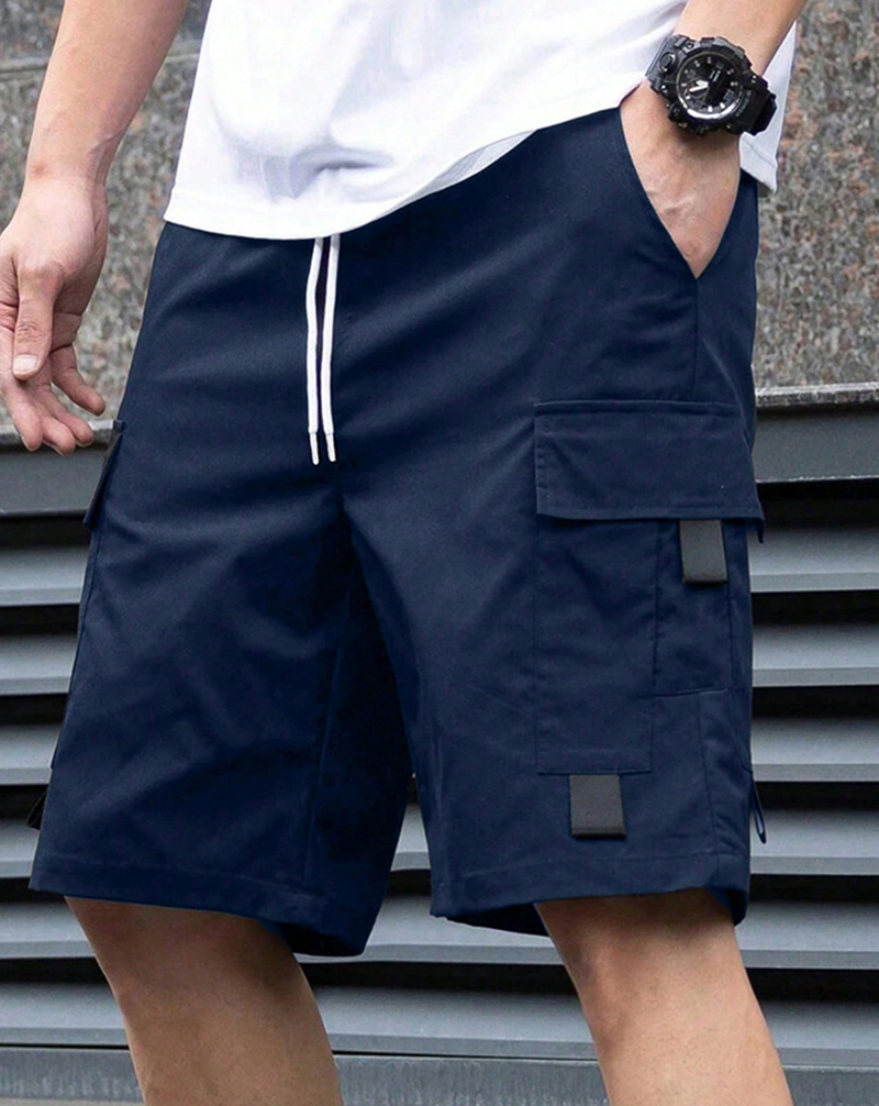 Shorts Herre Ensfarget Klaffelomme Cargoshorts, Avslappet Fler-Lomme Sommer