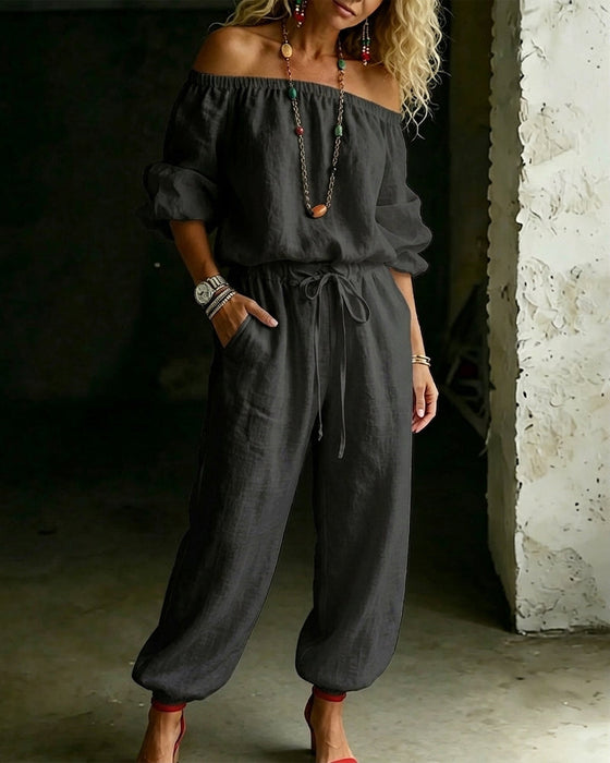 Jumpsuit Off-Shoulder Knyt Midje Innsnørt Midje
