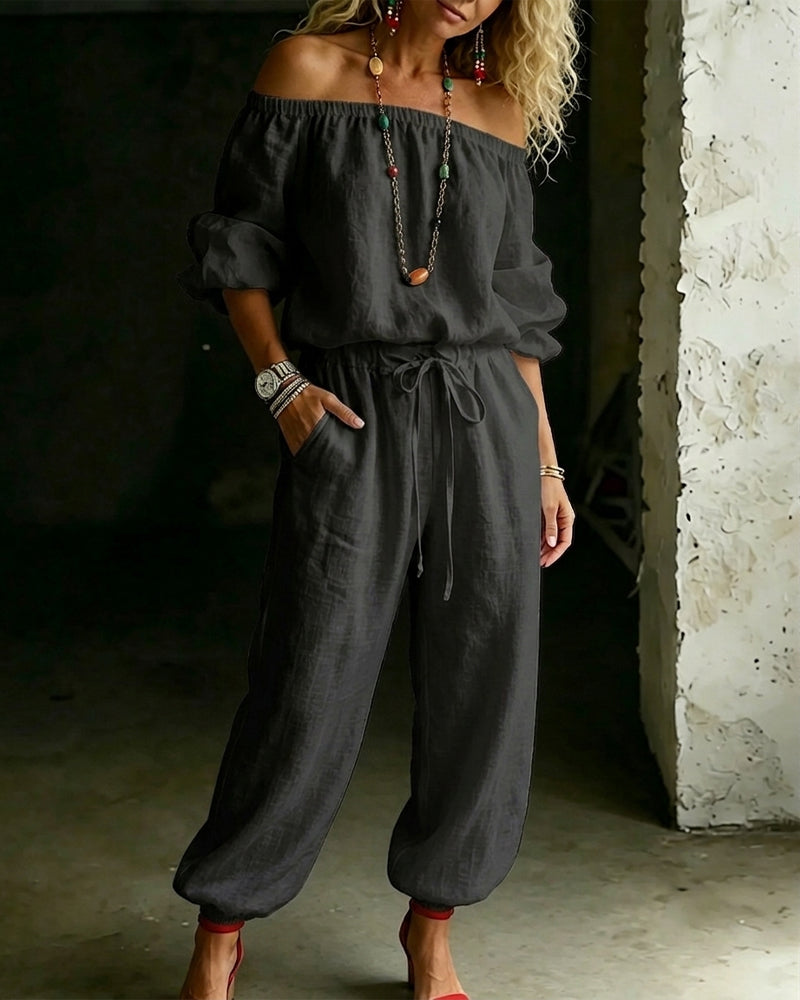 Jumpsuit Off-Shoulder Knyt Midje Innsnørt Midje