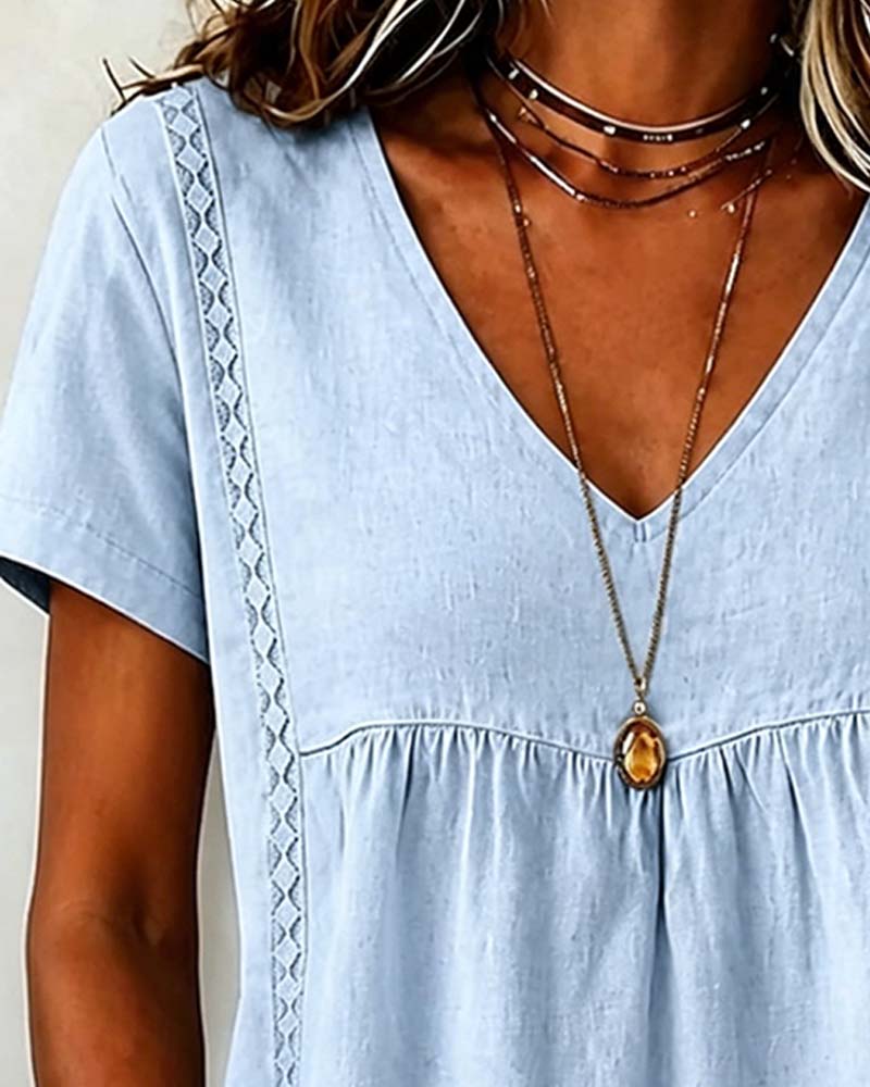 Bluse V-Hals Rynket Kort Erme