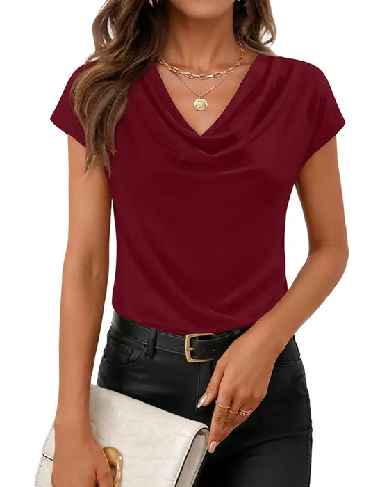 T-Skjorte Drapert Cowl Neck Kortsermet