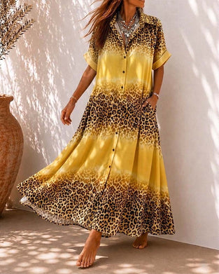 Kjole Krage Leopard Trykk Gradient Skjorte