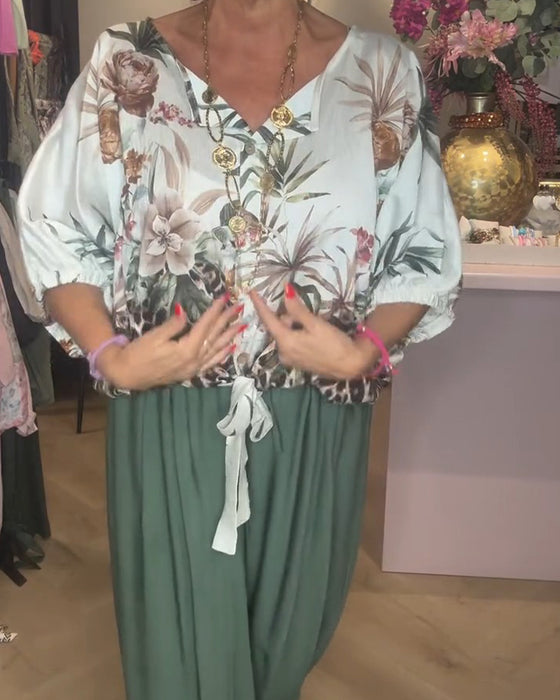 Bluse Flaggermus Erme Trykk Løs