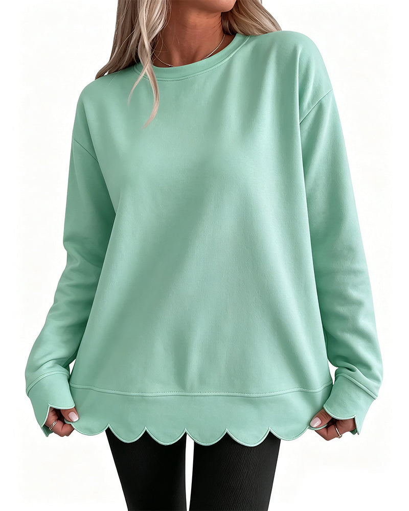 Sweatshirt Scallop Trim Avslappnet