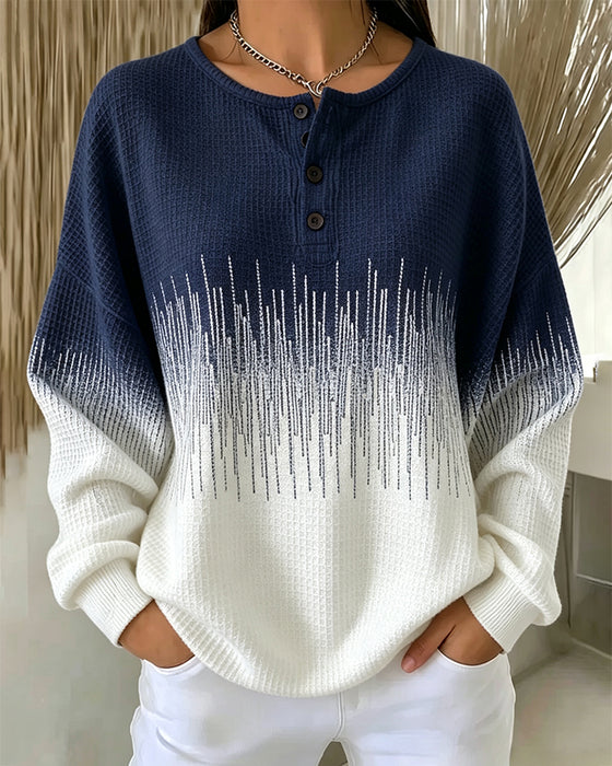 Sweatshirt Rundhalset Knapp Vaffelstrikket Fargeblokk