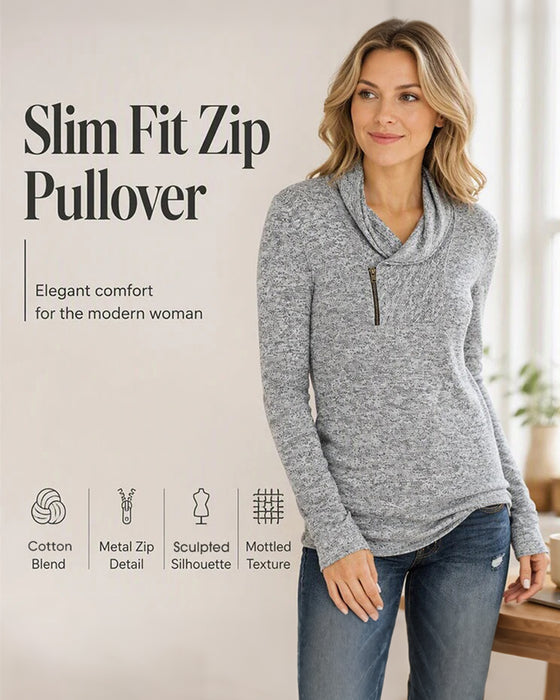 Topp Ensfarget Pullover Glidelås Tettsittende