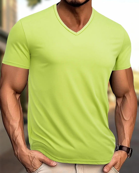 T-Shirt Ensfarget V-Hals Avslappende Herre