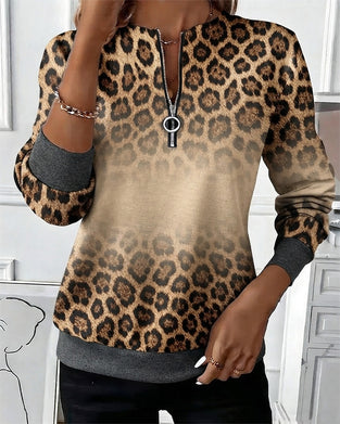 Sweatshirts Leopard Ombre Glidelås Lang Erme