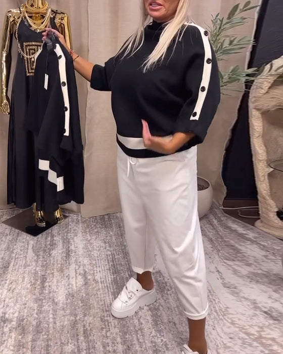 Colorblock genser med knapper