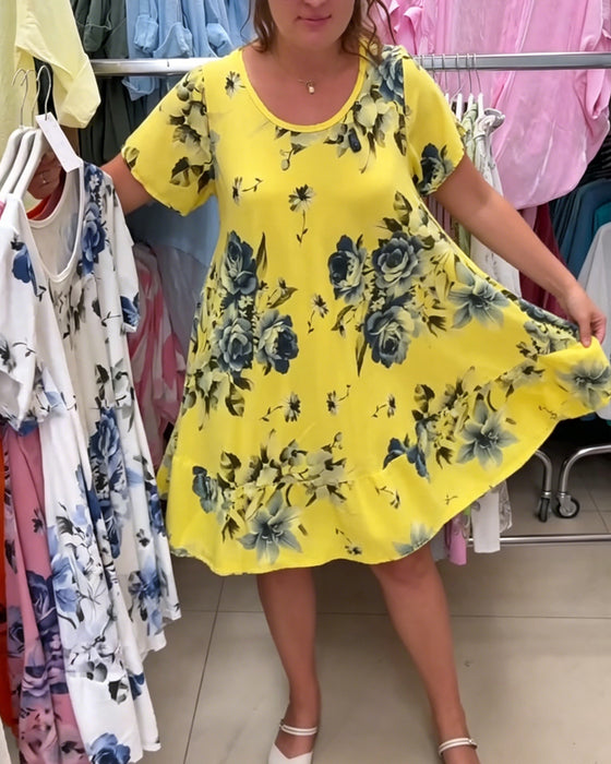 Kjole Rundhalset Blomstret A-Linje