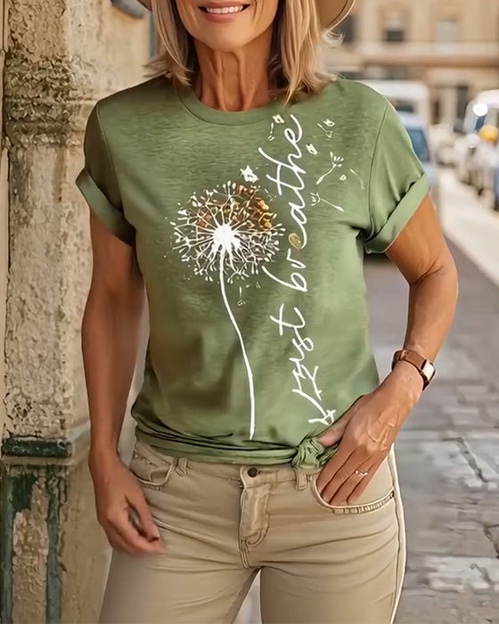 T - Shirt Med Dandelion Print Kort Årløse