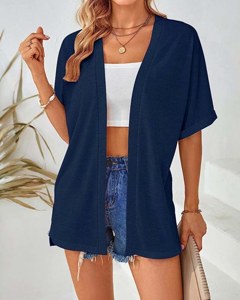 Jakke Kortsermet Avslappnet Ensfarget