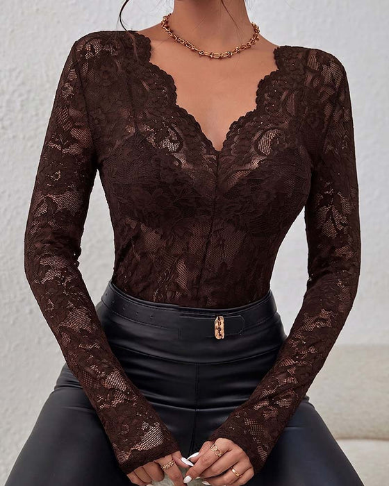 Bluse Blondekant Lang Erme