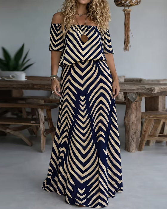 Kjole Geometrisk Stripe Trykk Off-Shoulder