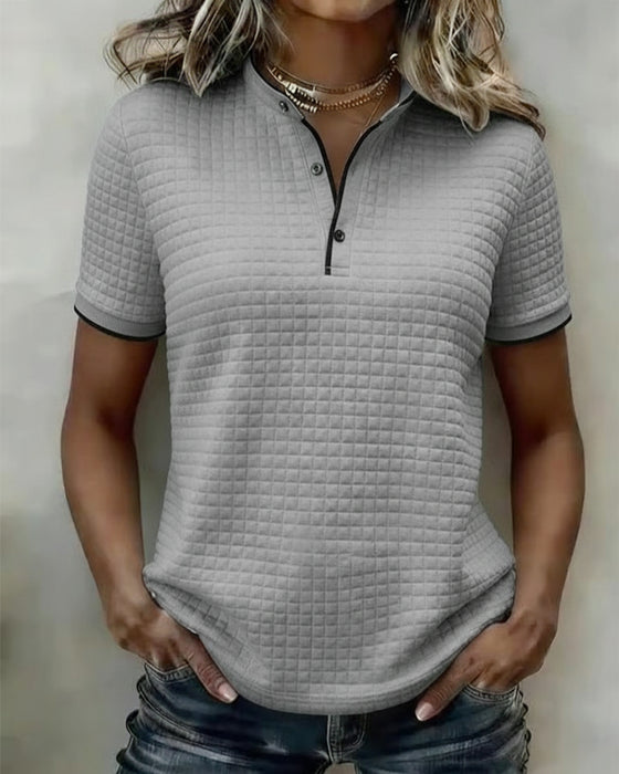 Topp Vaffelstrikket Knapper Ned Kortermet