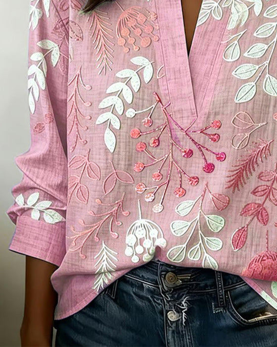 Bluse Med Blomstermønster Og Ståkrage