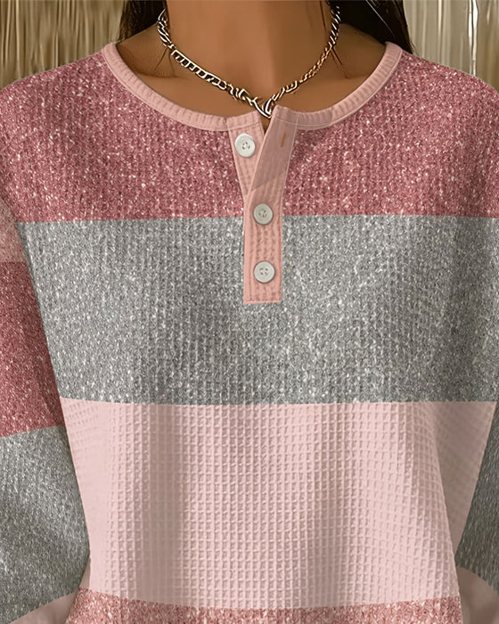 Sweatshirt Knapp Rund Hals Fargeblokk