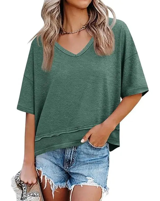 Ensfarget T-Shirt V-Hals