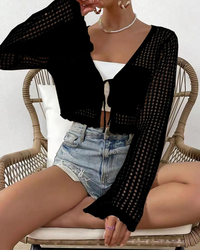 Cardigan Enkel Solid Hul Ut Strand