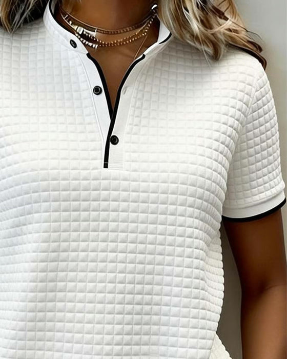 Topp Vaffelstrikket Knapper Ned Kortermet