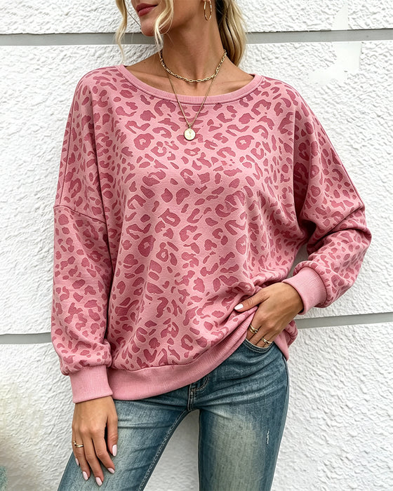 Pullover Sweatshirt Leopard Rundhalset Drop Skulder